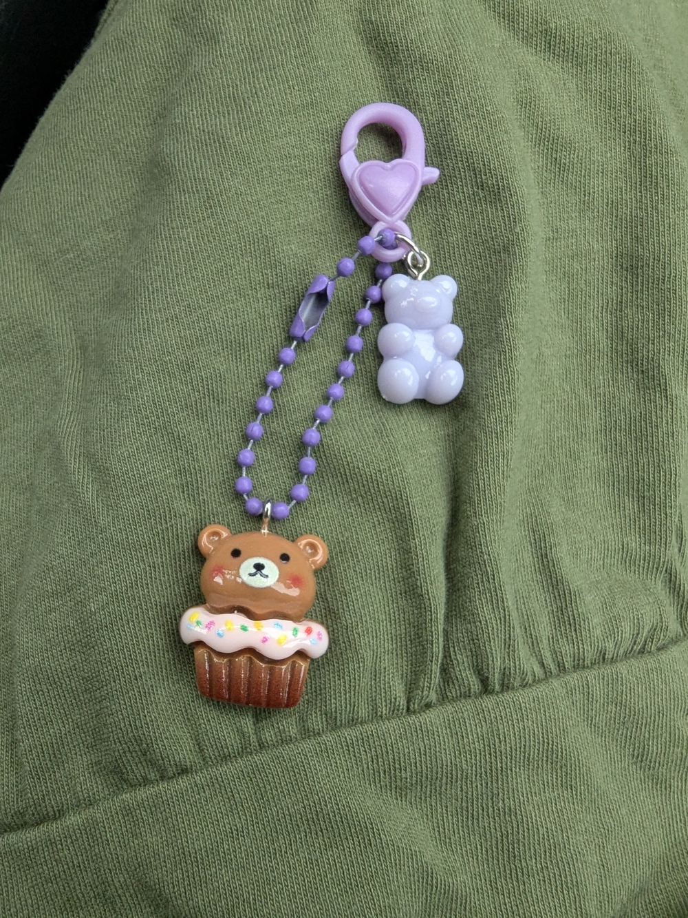 Cute Bear Cupcake Bag Zipper Charm Keychain | Lavender Backpack Purse Novelty - Picture 5 of 7